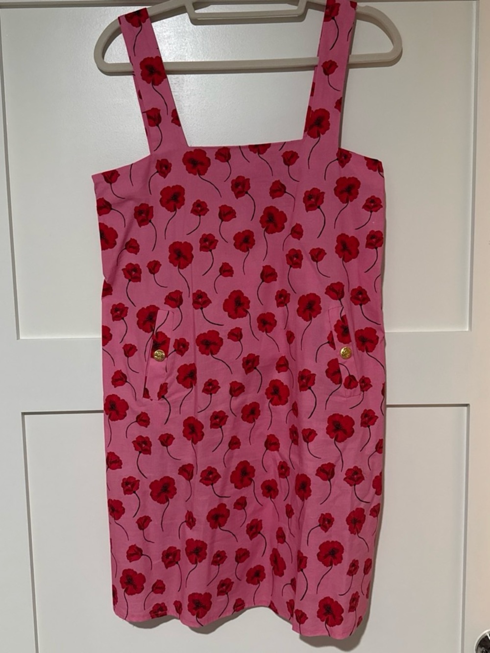 Pink Mini Dress with Red Floral Print
